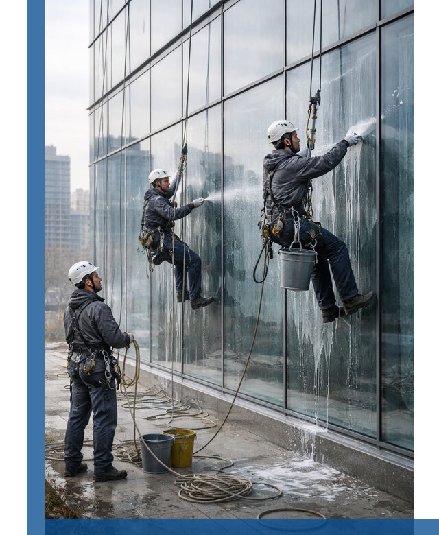 Промышленная мойка панорамных окон на высоте в Минеральных Воде