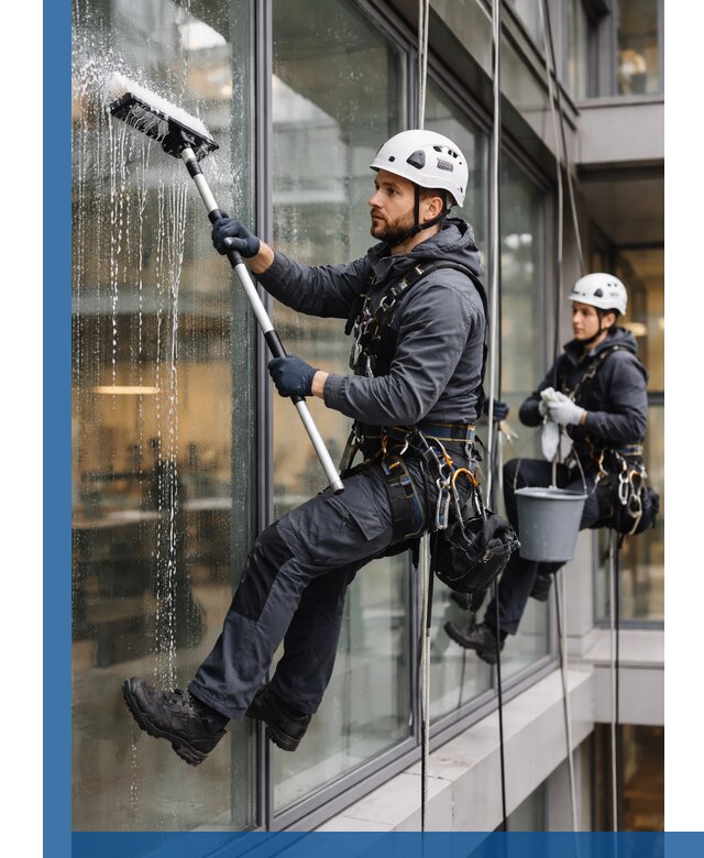 Профессиональная мойка витражей промышленными альпинистами в Минеральных Воде