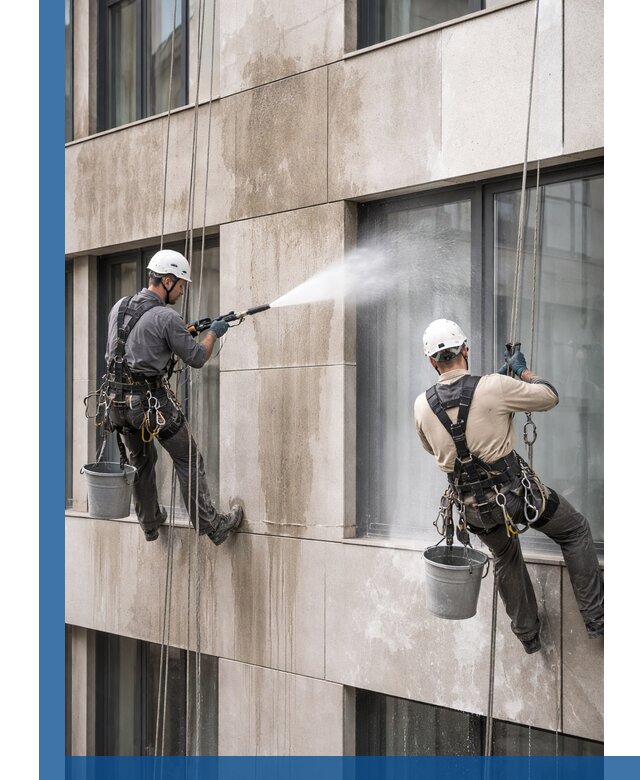 Послестроительная мойка фасада промышленным альпинизмом в Минеральных Воде