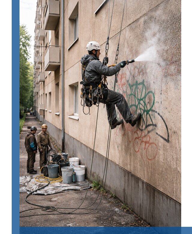 Удаление граффити с фасада в Минеральных Воде без следов и повреждений