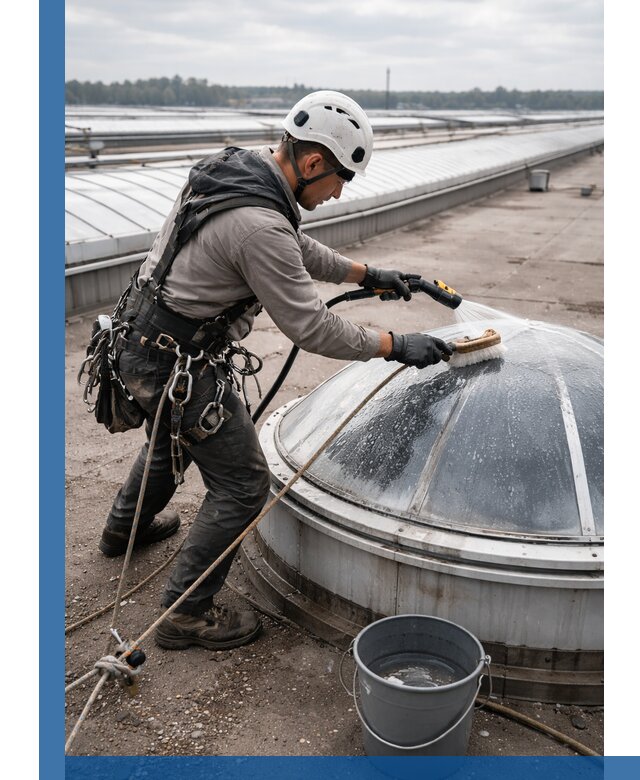 Мойка зенитных фонарей на кровле для промышленных объектов в Минеральных Воде