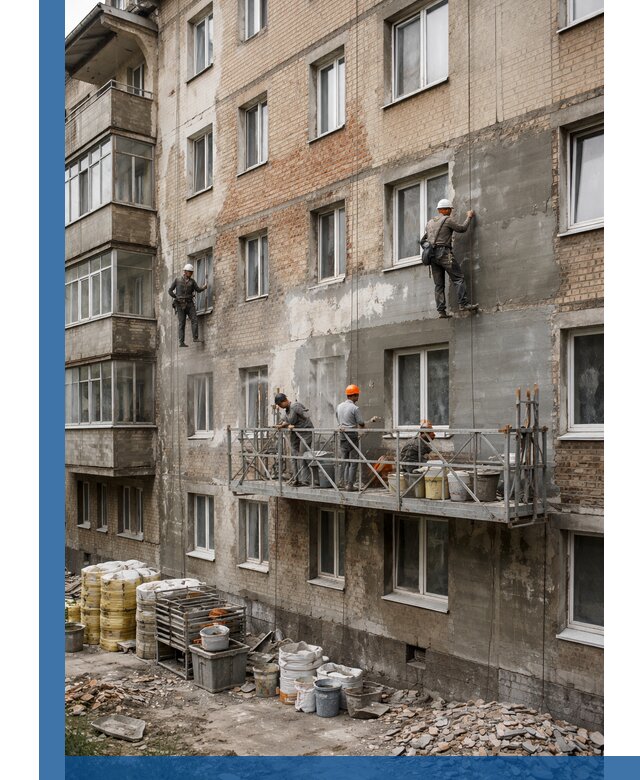 Капитальный ремонт фасада в Минеральных Воде с восстановлением и гидроизоляцией