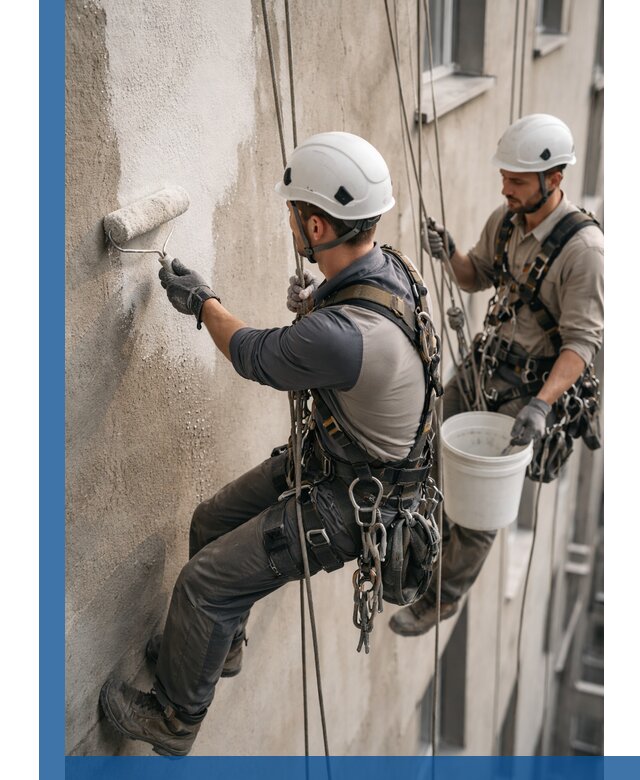 Грунтовка фасада на высоте в Минеральных Воде промышленными альпинистами
