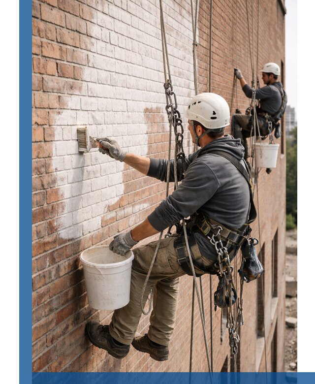 Покраска кирпичного фасада с доступным альпинистским сервисом в Минеральных Воде