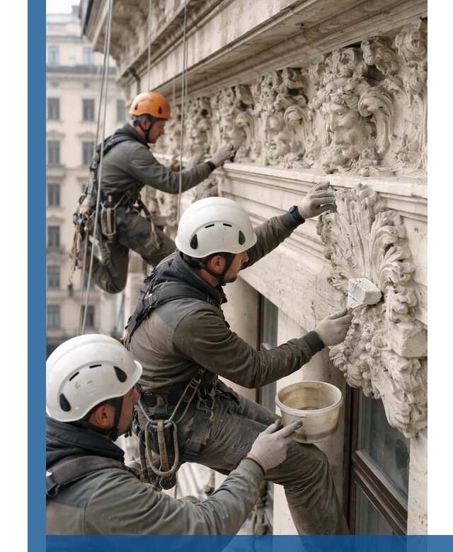 Реставрация фасадной лепнины с высотными работами в Минеральных Воде