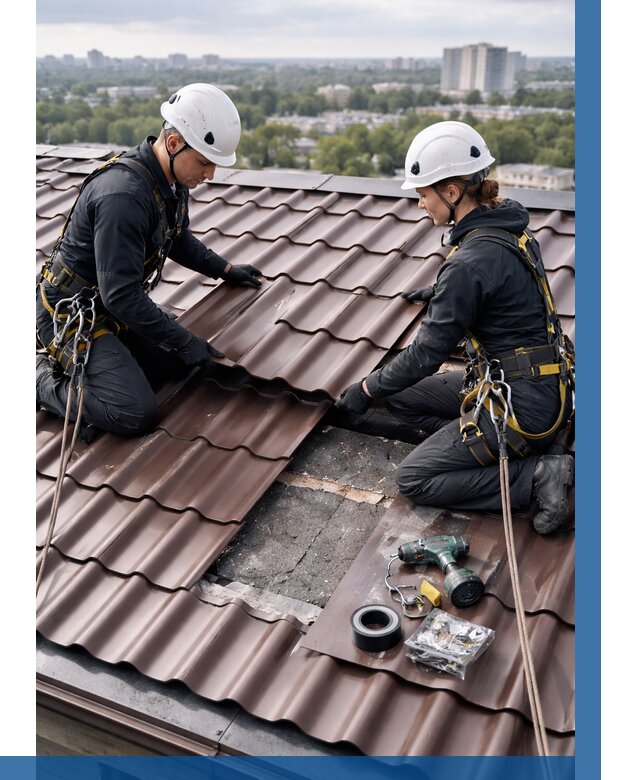 Ремонт металлочерепицы на крыше в Минеральных Воде от 932 р. | ВЫСОТНИК-Мнр