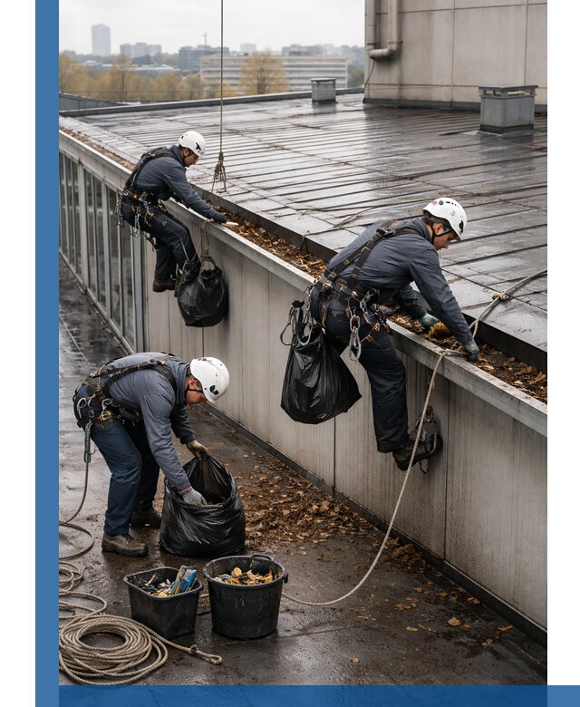 Очистка кровли по периметру в Минеральных Воде силами промышленных альпинистов
