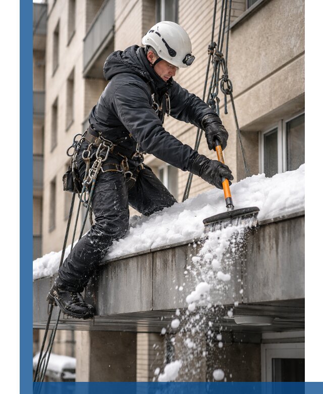Очистка козырьков от снега в Минеральных Воде круглогодично безопасно