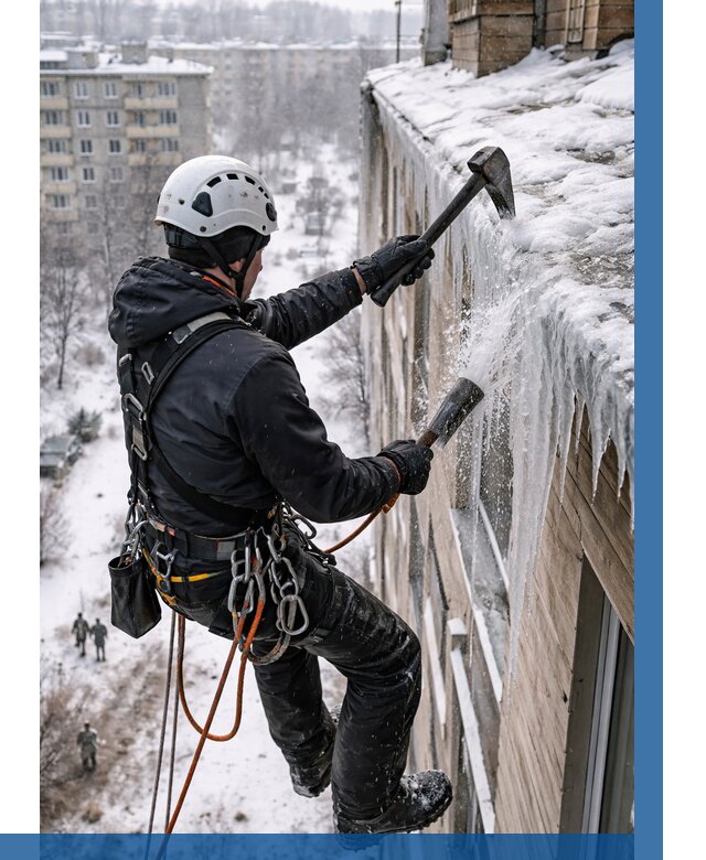 Сбивание сосулек с крыши в Минеральных Воде по цене от 4661 р. | ВЫСОТНИК-Мнр