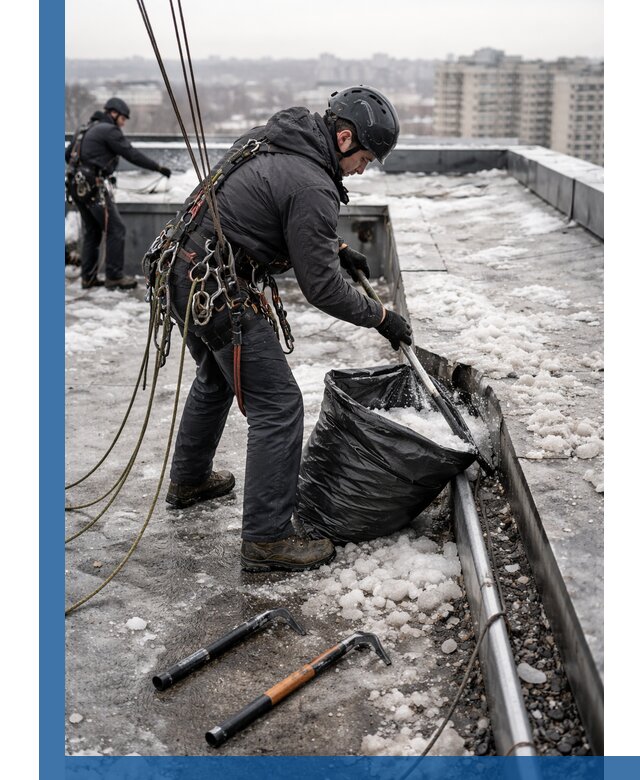 Аварийная очистка кровли в Минеральных Воде от промальпинистов
