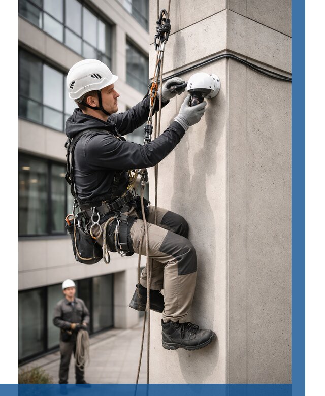 Монтаж камер видеонаблюдения на фасаде в Минеральных Воде от 8804 р.-ВЫСОТНИК-Мнр