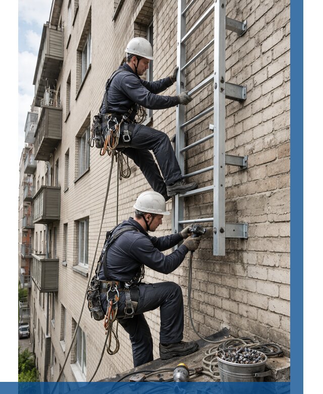 Монтаж пожарной лестницы в Минеральных Воде от 25895 р заказать у ВЫСОТНИК-Мнр