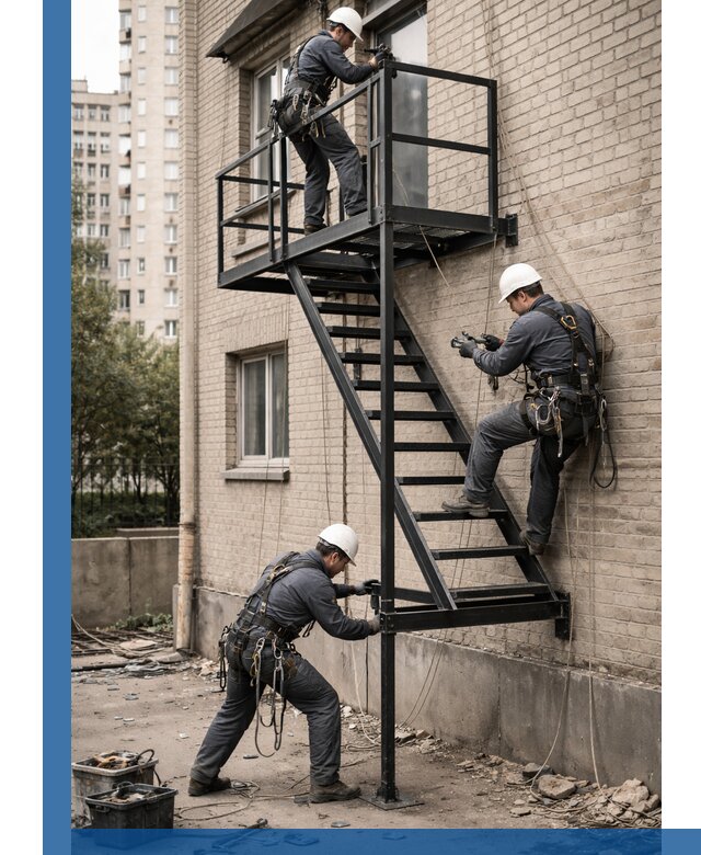 Монтаж пожарной лестницы в Минеральных Воде, установка и крепление