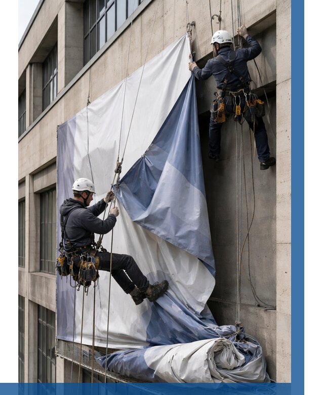 Демонтаж баннеров с фасада в Минеральных Воде от 4661 р. | ВЫСОТНИК-Мнр