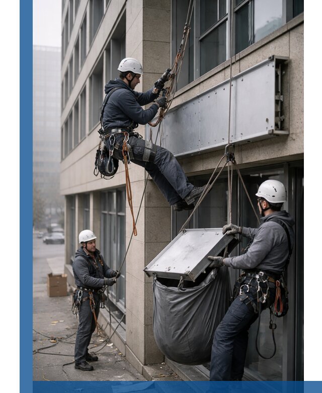 Демонтаж рекламной вывески с высотными работами в Минеральных Воде