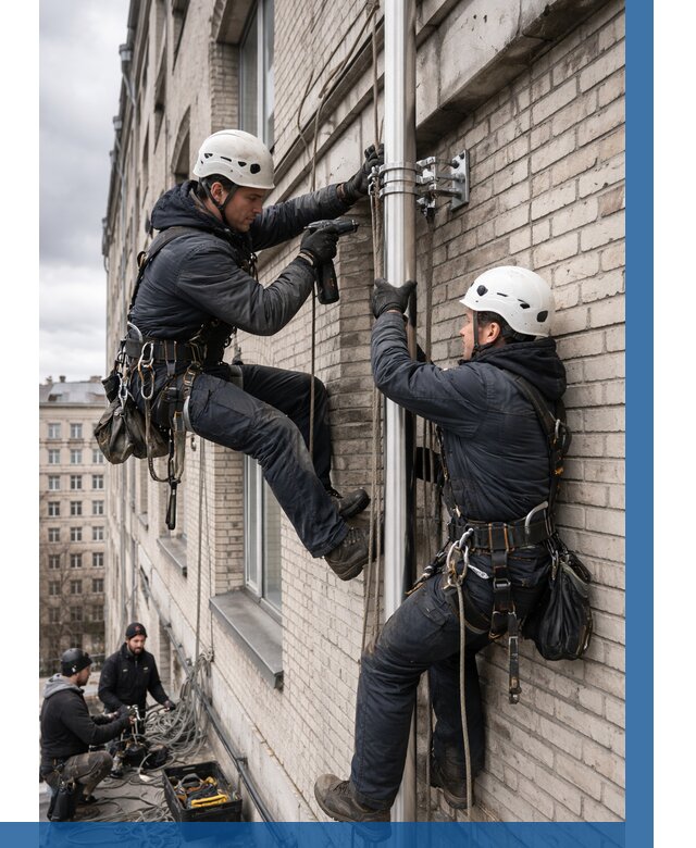 Монтаж флагштока на здании в Минеральных Воде от 6733 р. | ВЫСОТНИК-Мнр