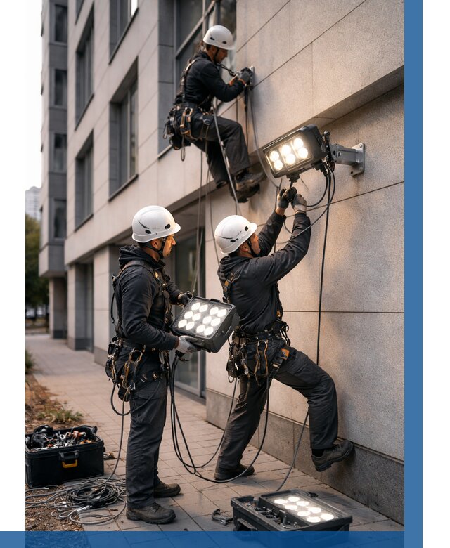 Монтаж прожекторов на фасаде в Минеральных Воде от 7769 р. | ВЫСОТНИК-Мнр