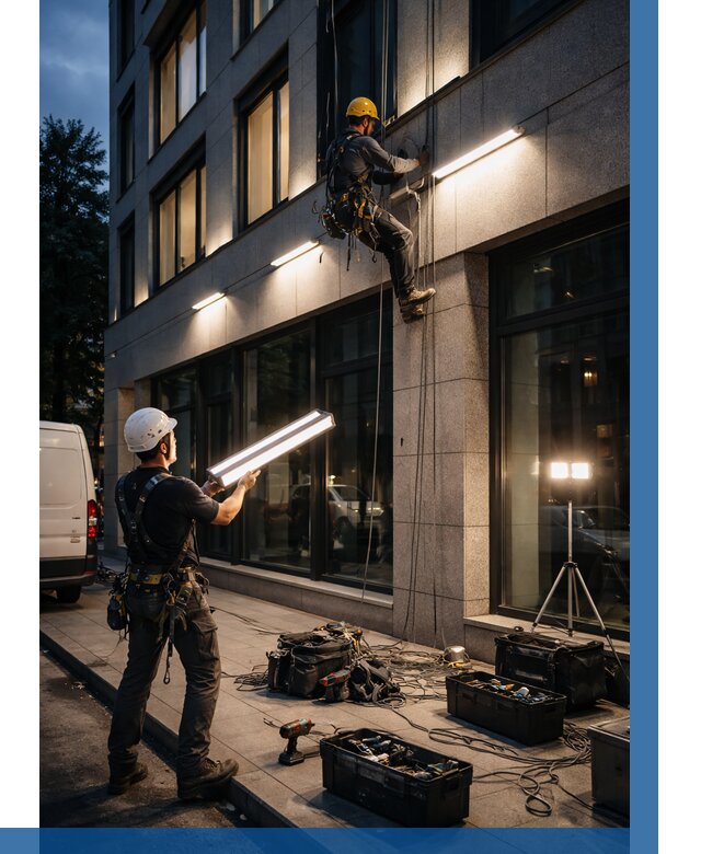 Монтаж архитектурной подсветки здания в Минеральных Воде от 2590 р.|ВЫСОТНИК-Мнр