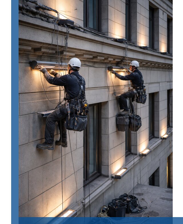 Монтаж архитектурной подсветки фасадов зданий в Минеральных Воде