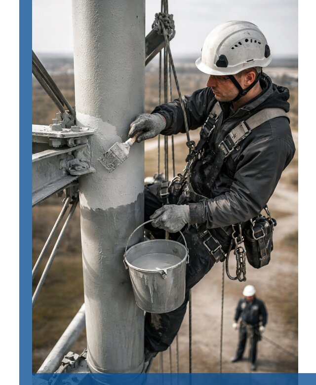 Покраска мачт связи в Минеральных Воде промышленными альпинистами
