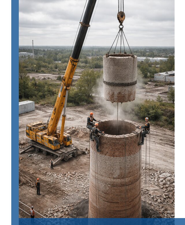 Демонтаж дымовой трубы в Минеральных Воде с гарантиями безопасности