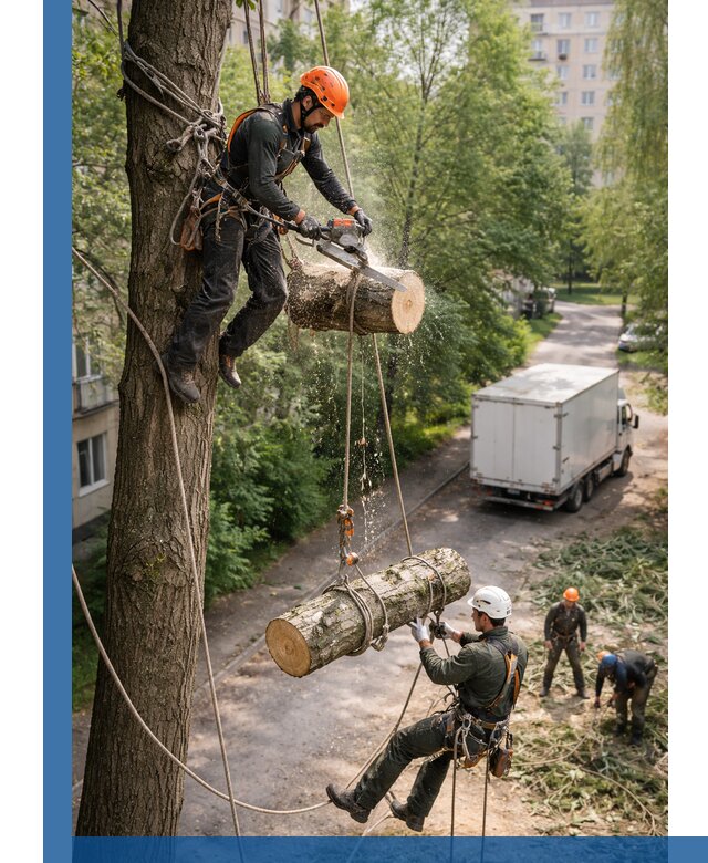 Спил деревьев альпинистами в Минеральных Воде, безопасно и без повреждений
