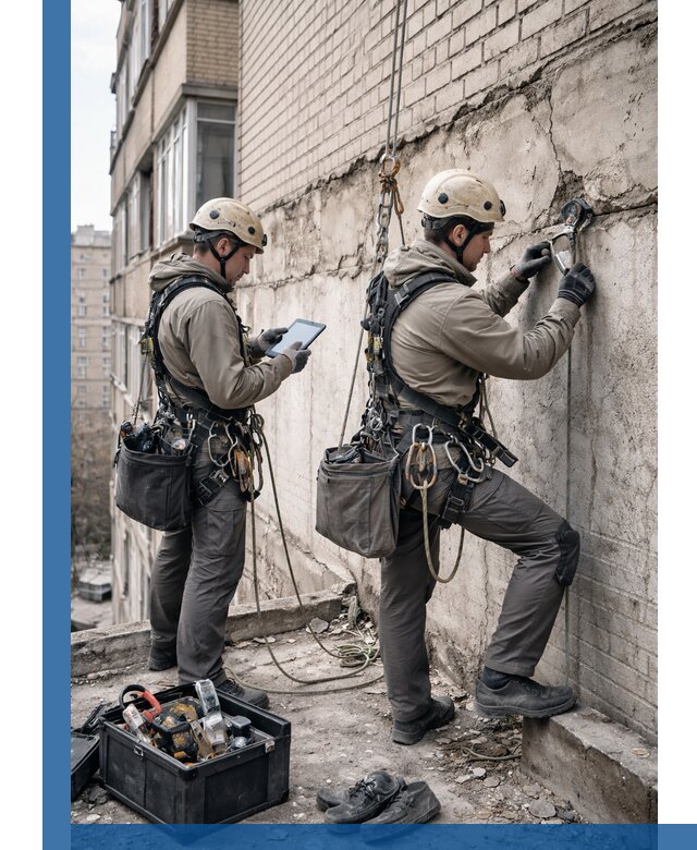 Обследование фасада промышленными альпинистами в Минеральных Воде